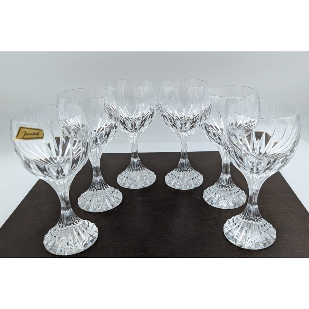 Set of 6 Baccarat Crystal Massena 6 3/8" White Wine Glasses France Discontinued